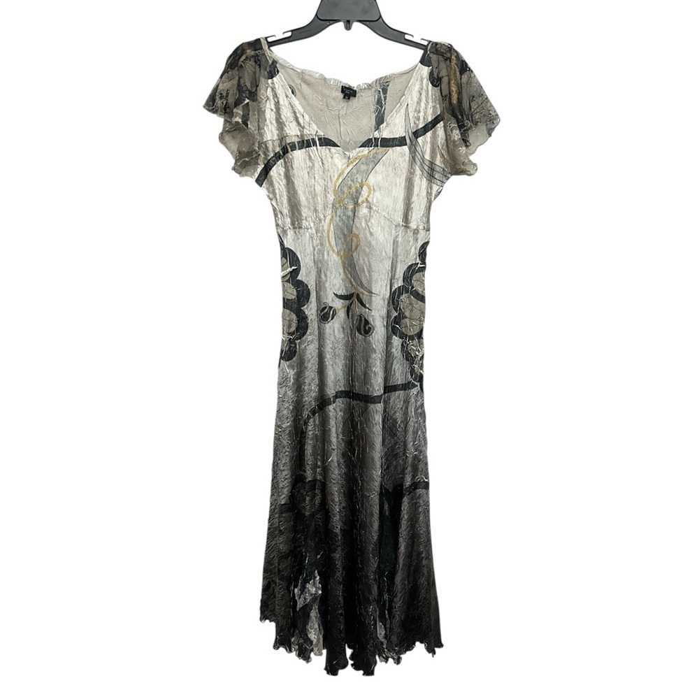 Komarov Charmeuse Crinkle Midi Dress Size Medium Flowy Lace Y2K Whimsigoth